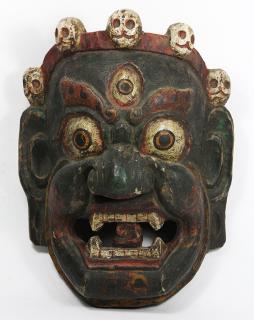 Appraisal: Himalayan Wood Mask Himalayan polychrome wood mask with a blue