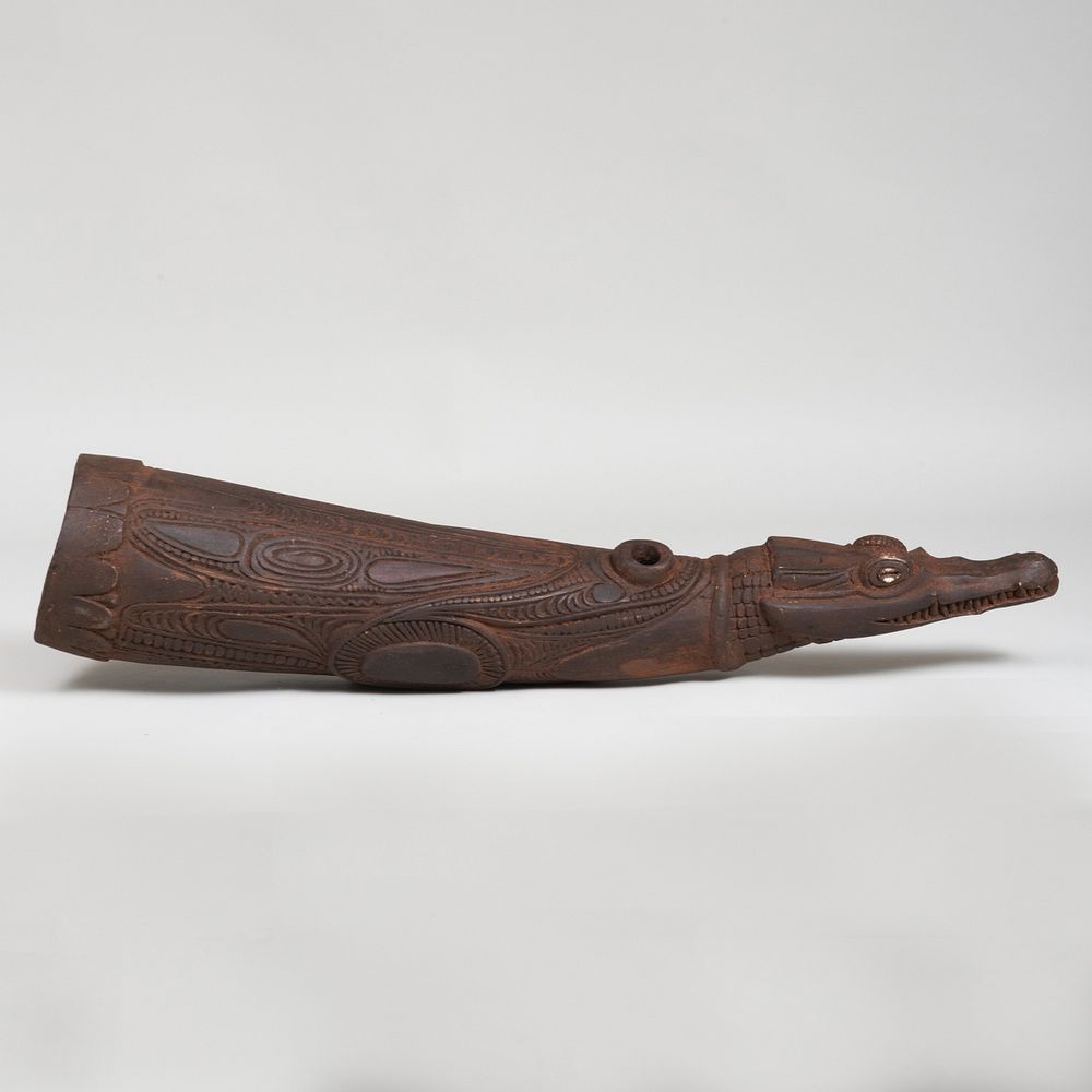 Appraisal: Carved Alligator Form Horn Inset with cowrie eyes x in