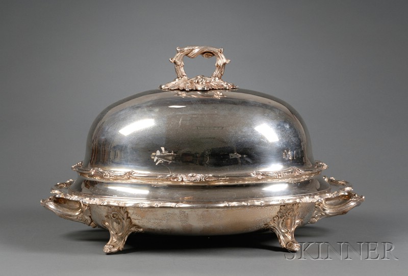 Appraisal: English Silverplate Roast Platter on Warmer with Associated Meat Dome