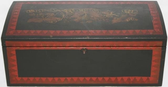 Appraisal: EARLY TH CENTURY PAINT DECORATED DOME TOPDOVETAILED DOCUMENT BOX LEAF