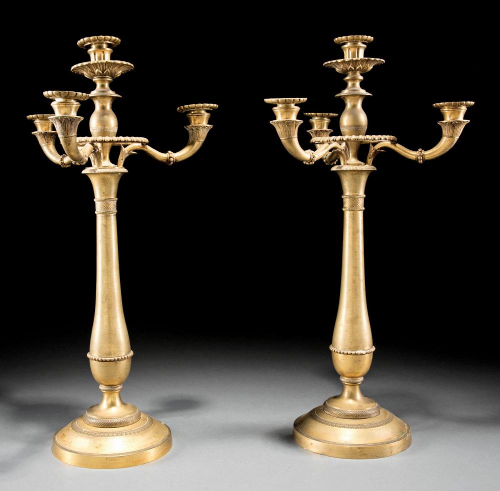 Appraisal: Pair of Antique Swedish Neoclassical Bronze Four-Light Candelabra h in