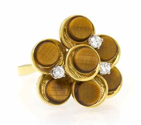 Appraisal: An Karat Yellow Gold Diamond and Tigerseye Ring in a