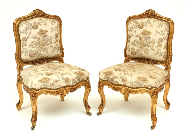 Appraisal: A PAIR OF LOUIS XV STYLE GILT WOOD SIDE CHAIRS