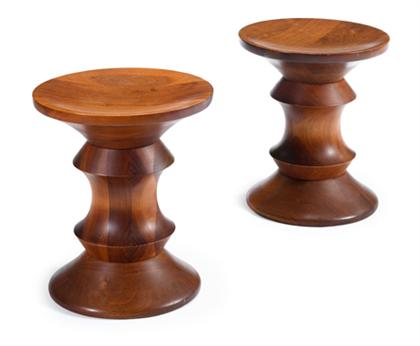 Appraisal: Pair of turned walnut Time Life stools ray eames -