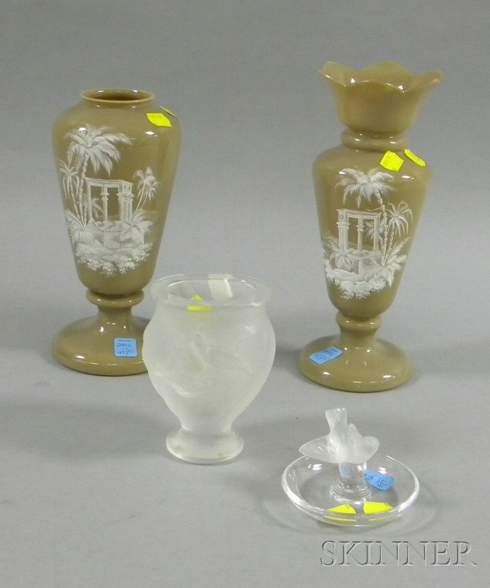 Appraisal: Two Lalique Bird Decorated Glass Items a frosted vase and