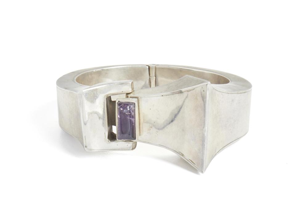 Appraisal: An Antonio Pineda silver and amethyst hinged bangle bracelet -