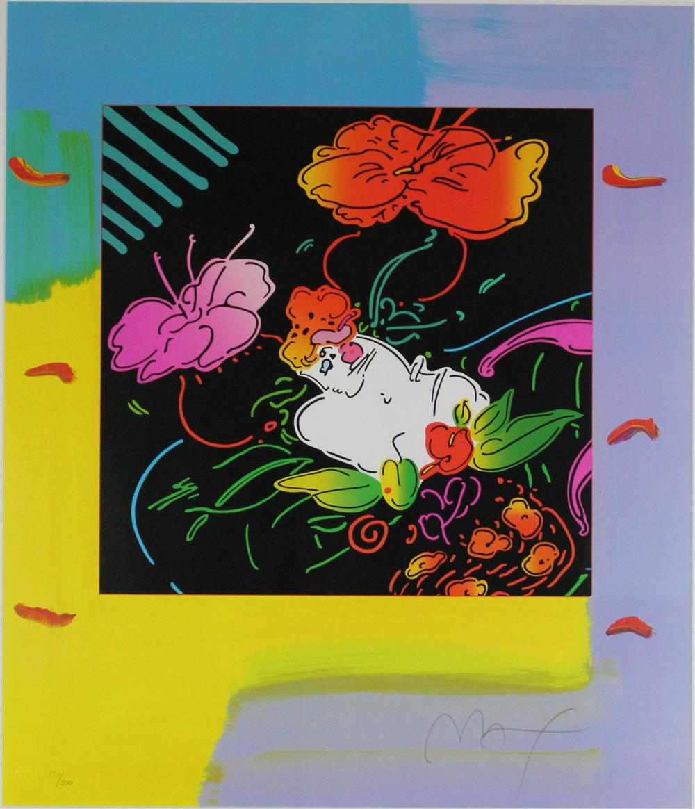 Appraisal: PETER MAX AMERICAN - LADY WITH FLOATING FLOWERS Lithograph in