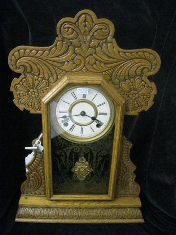 Appraisal: Ingrahm Oak Gingerbread Clock day time strike tall wide working