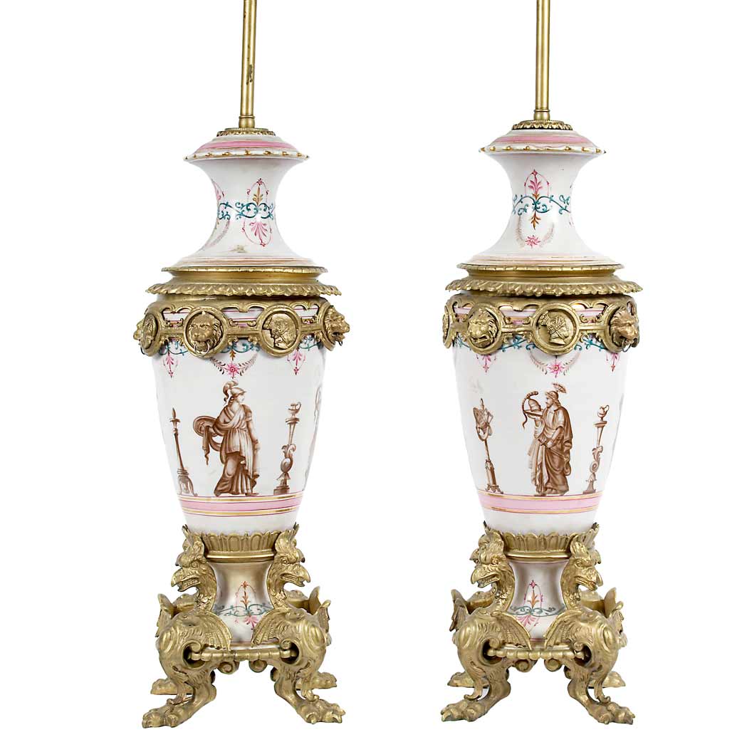 Appraisal: Pair of Neoclassical Style Metal Mounted Porcelain Lamps Each of