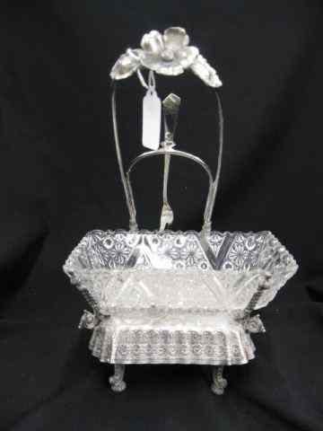 Appraisal: Tufts Victorian Silverplate Pickle Dish daisy button clear rectangular dish