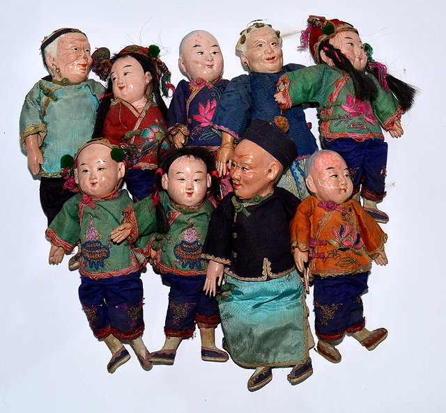 Appraisal: A collection of nine Chinese dollscirca each with original costumes