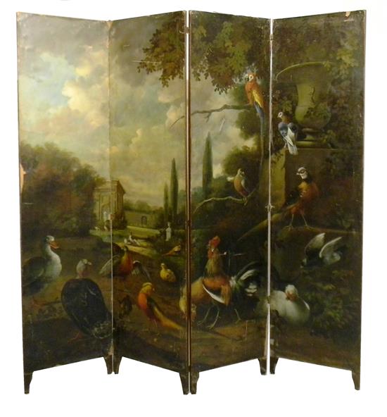 Appraisal: Continental four panel floor screen oblong oils on canvas laid