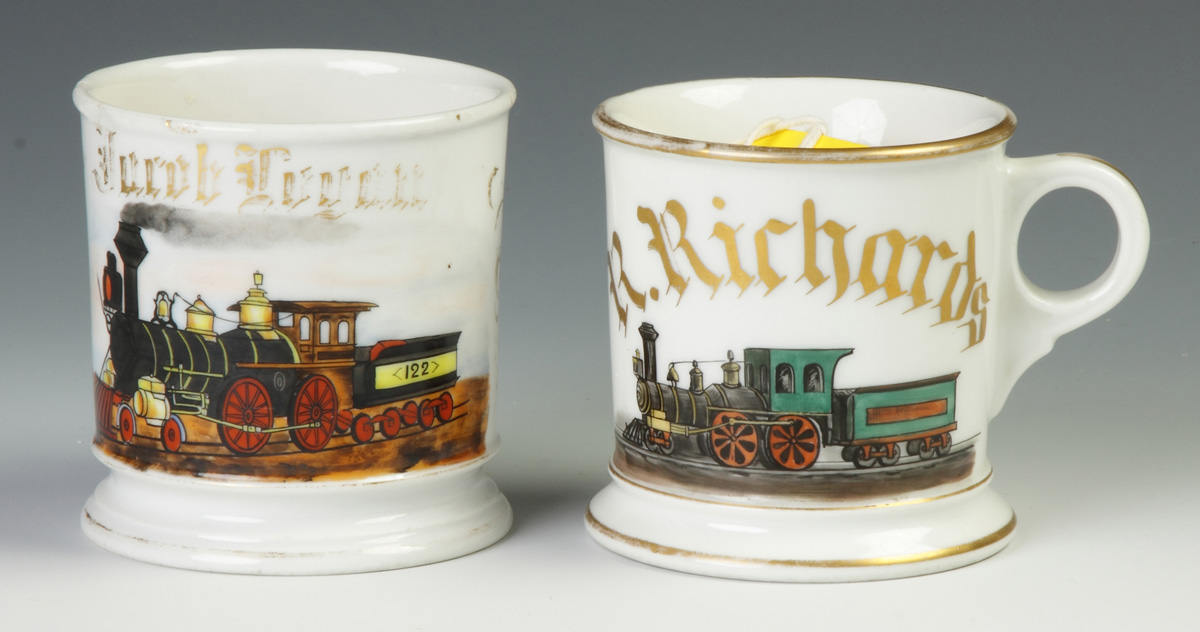 Appraisal: Two Vintage Occupational Locomotive Shaving Mugs Steam Locomotive small chip