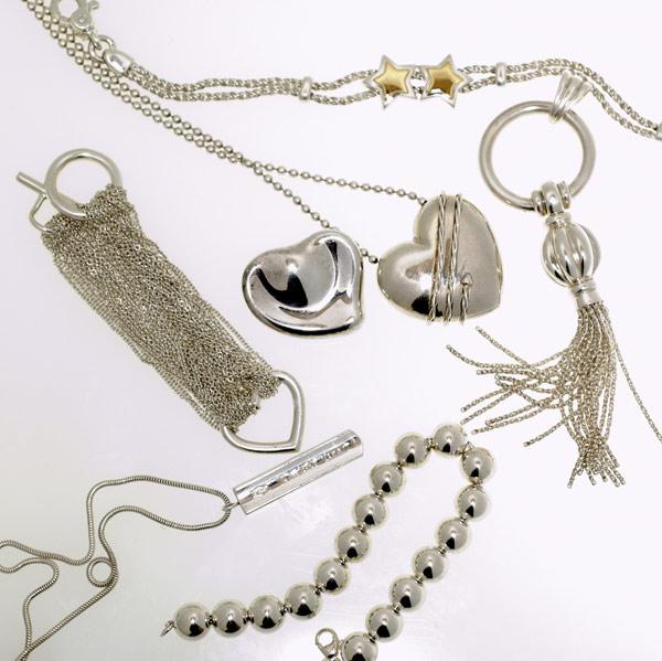 Appraisal: TIFFANY CO Seven pieces of silver jewelry include necklaces bracelets