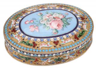 Appraisal: RUSSIAN SILVER ENAMEL BOX A LARGE RUSSIAN SILVER-GILT CLOISONN AND