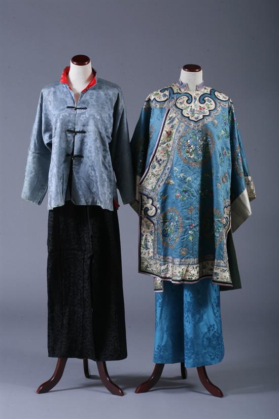 Appraisal: CHINESE EMBROIDERED BLUE SILK ROBE Worked in satin stitch and