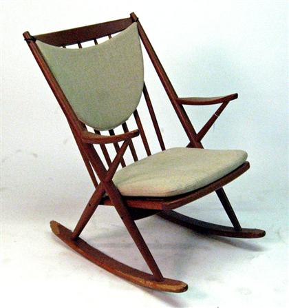 Appraisal: FRANZ REENSKAUG Rocking chair Model teak rocking chair with removable