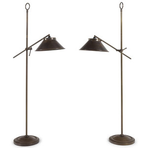 Appraisal: A Pair of Contemporary Patinated Brass Adjustable Floor Lamps Height