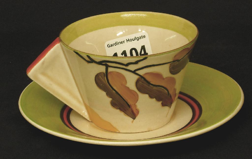 Appraisal: Alton' Bizarre conical cup and saucer green banded