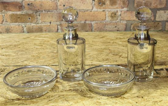 Appraisal: Sale Lot A Pair of Glass Decanters mid-century with silver