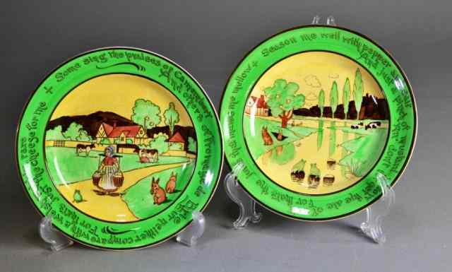 Appraisal: '' YE OLDE ENGLISH'' POLYCHROME WHIMSY PLATESTwoTwo similar ceramic plates