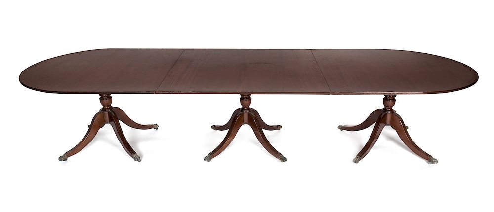 Appraisal: A Regency Style Mahogany Three-Pedestal Dining Table Height x total