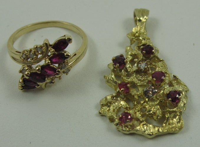 Appraisal: RUBY AND DIAMOND RING AND PENDANT both K yellow gold