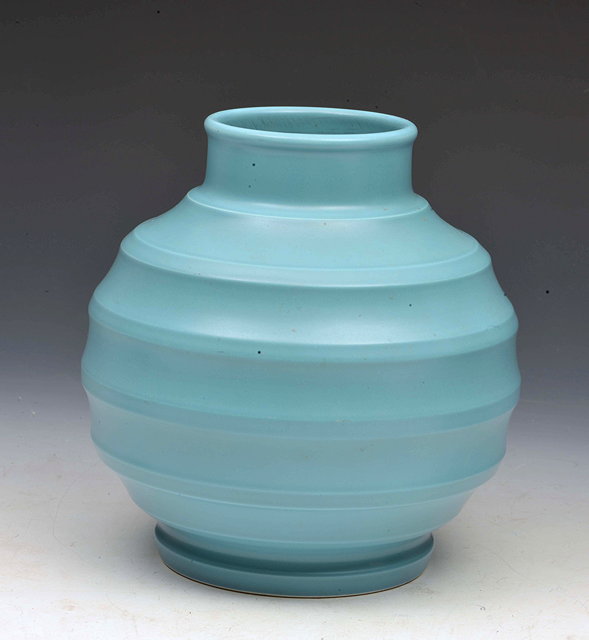 Appraisal: Keith Murray for Wedgwood'Football' vase matt turquoise glaze printed factory