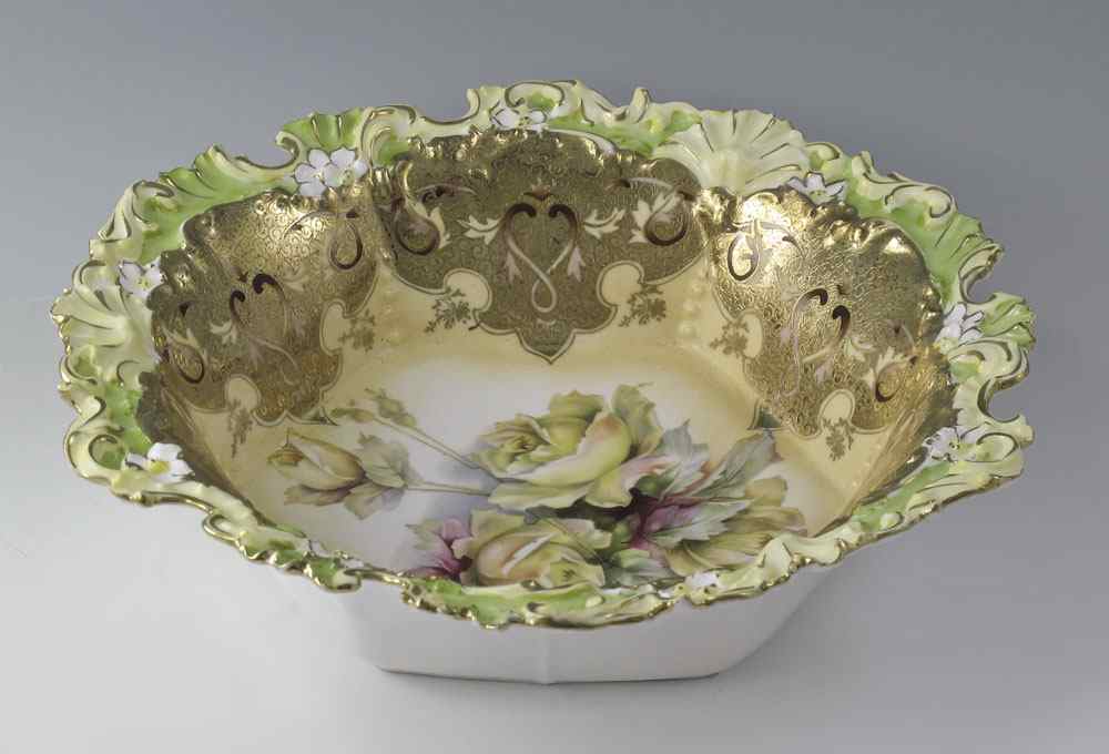 Appraisal: HAND PAINTED R S PRUSSIA SALAD BOWL Hand painted floral