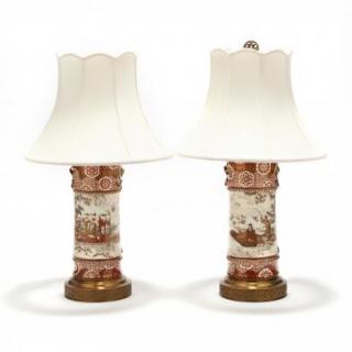 Appraisal: A Pair of Japanese Porcelain Kutani Vases Mounted as Lamps