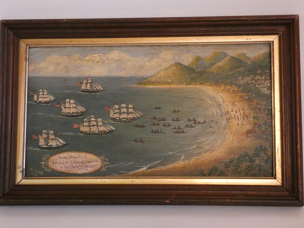 Appraisal: VINTAGE WHALING PAINTING HAWAII Vintage oil painting on wood panel