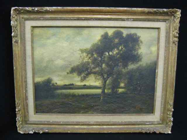 Appraisal: Jules Dupre Oil wooden landscapewith houses in the distance image