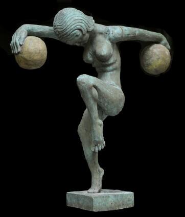 Appraisal: th Century School Female Athlete Carved wood with verdigris and