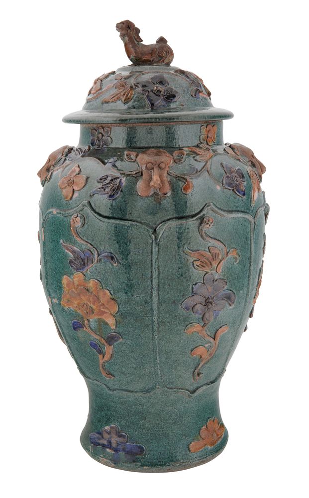 Appraisal: TH CENTURY CHINESE SANCAI GLAZED EARTHENWARE JAR AND COVER TH