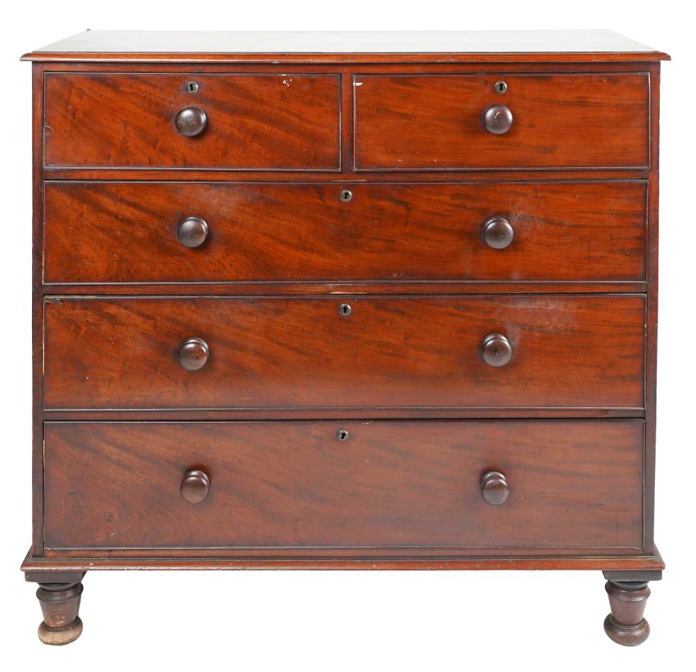 Appraisal: ENGLISH MAHOGANY CHEST OF DRAWERS th century oak secondary wood