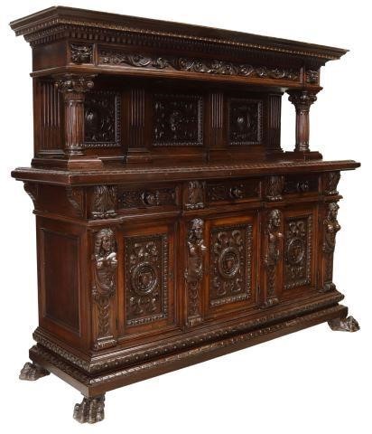 Appraisal: Italian Renaissance Revival carved walnut sideboard early th c cornice