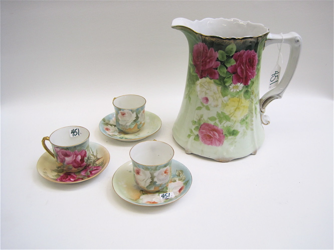 Appraisal: SEVEN HAND PAINTED CONTINENTAL PORCELAINS the pitcher by Tirshenreuth Bavaria