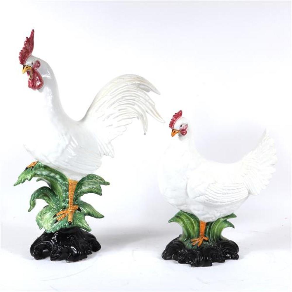 Appraisal: PAIR OF ITALIAN CAPODIMONTE LARGE ITALIAN TERRACOTTA HAND PAINTED ROOSTER