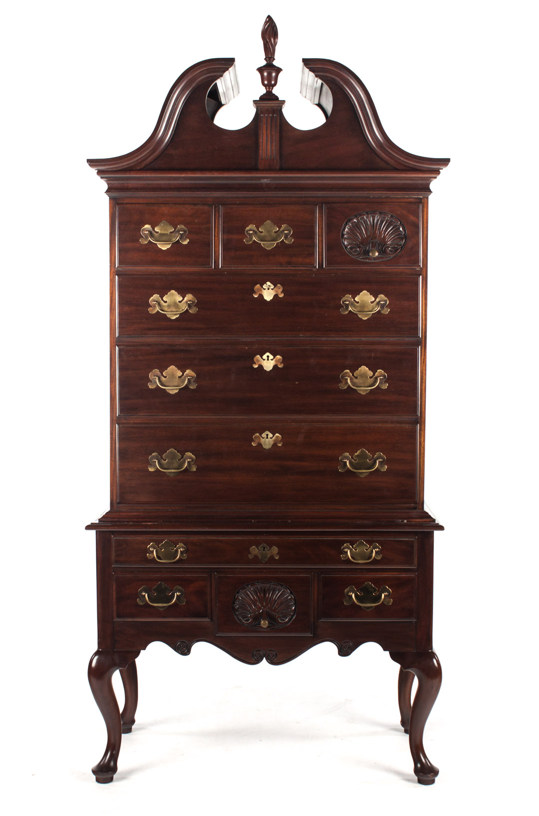 Appraisal: Henkel Harris Queen Anne style mahogany highboy with removable split-bonnet