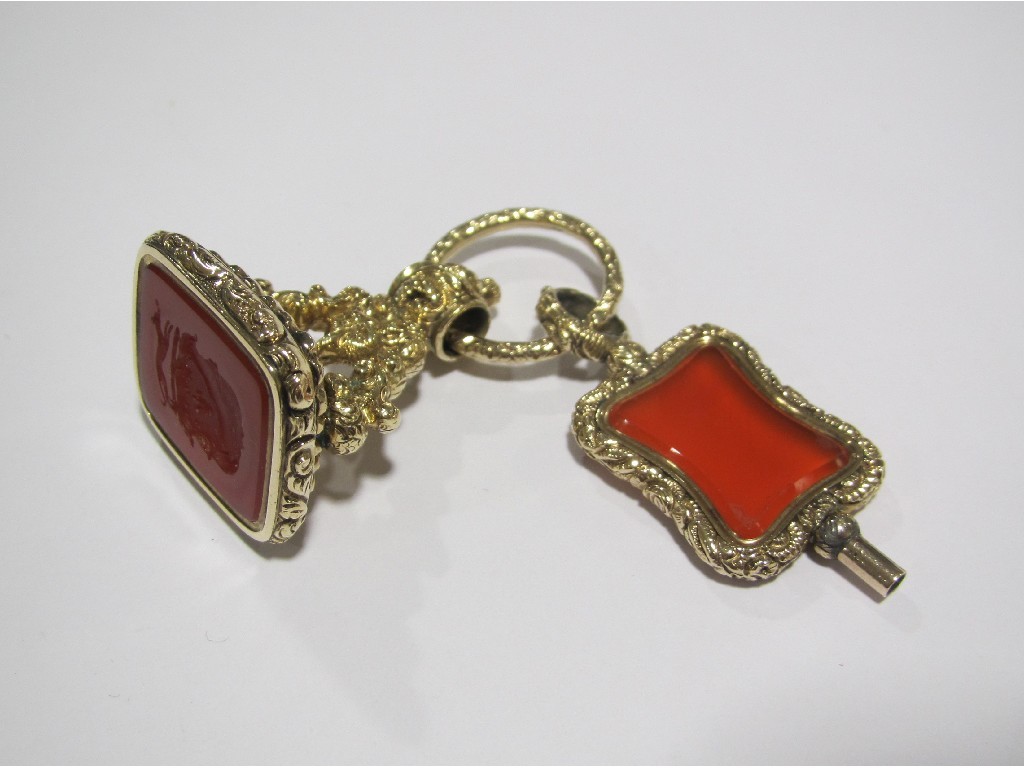 Appraisal: A Victorian cornelian set intaglio fob seal and a cornelian