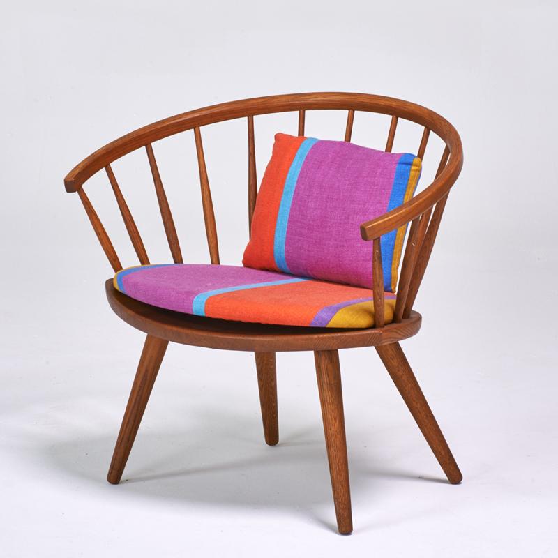 Appraisal: YNGVE EKSTROM Arka chair Sweden Stained oak upholstery Unmarked x