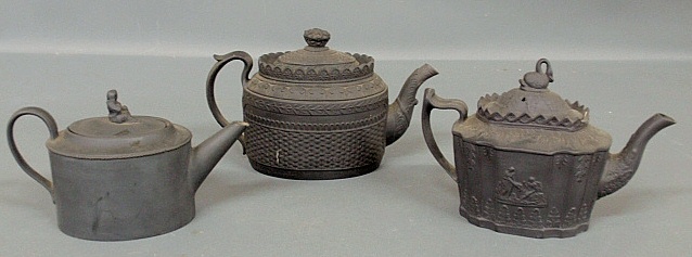 Appraisal: - Three Wedgwood black basalt teapots tallest h -