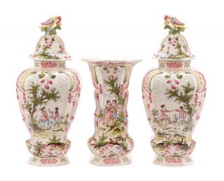 Appraisal: Veuve Perrin Faience Piece Garniture Set Veuve Perrin France -