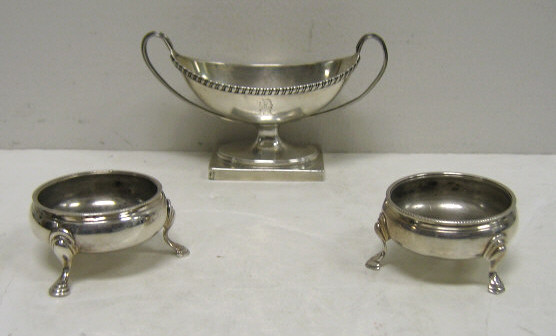 Appraisal: GEORGE III SILVER SALT CELLARS LONDON Boat form footed and