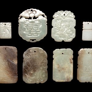 Appraisal: Eight Chinese Celadon Jade Carved Plaques comprising six larger examples