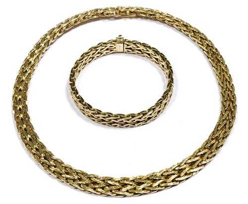 Appraisal: SET GOLD NECKLACE WITH BRACELET Yellow gold g Casual-elegant solid