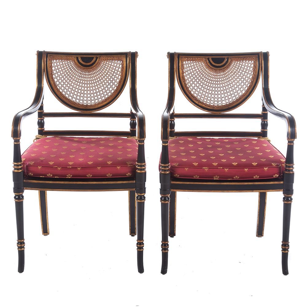 Appraisal: Pair Smith Watson Regency Style Ebonized Chairs th century flat