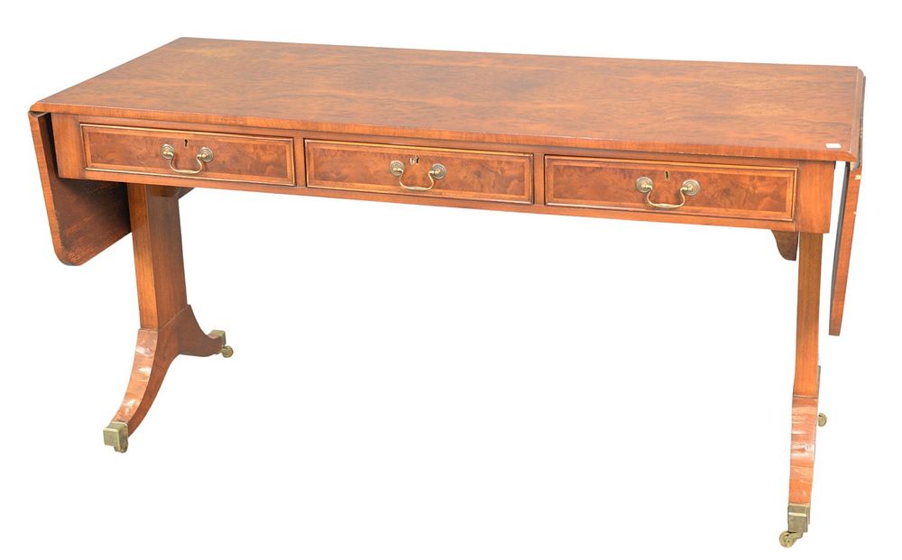 Appraisal: George IV Style Sofa Table having burlwood veneer three drawers