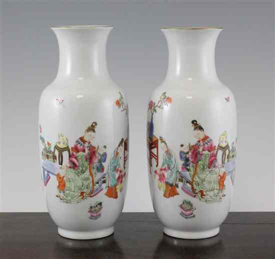 Appraisal: A pair of Chinese famille rose ovoid vases each painted