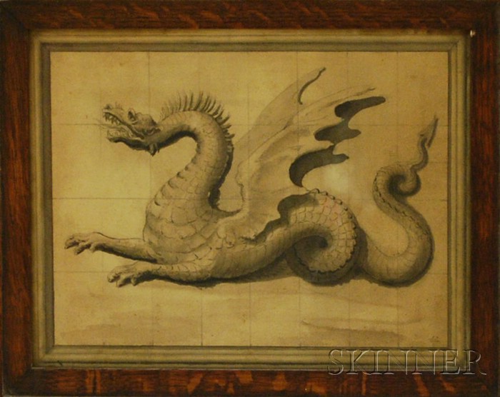 Appraisal: American School th th Century Study for a Dragon Initialed